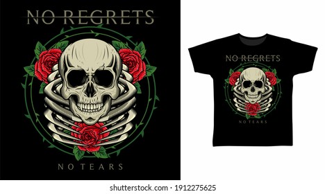 Illustration of skeleton with roses detailed vector t-shirt design