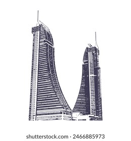 Illustration Sketch of Bahrain Financial Harbour - Bahrain Manama Trademark Building Skyscraper