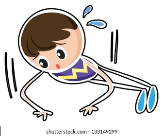 Illustration of a sketch of a boy doing the push up exercise on a white background