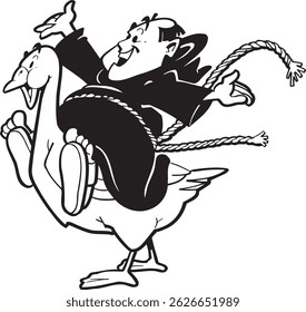 ilustração esboço caricatura silhueta de monge padre levantar pato