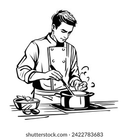 Illustration sketch of chef is cooking