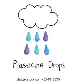 Illustration of sketch cloud with plasticine blue and violet drops. Element for  design.