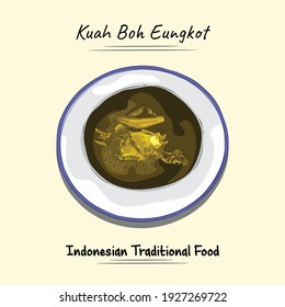 Illustration sketch combine vector style of kuah boh eungkot khas Aceh, Indonesia. Good to use for restaurant menu, Indonesian food recipe book, and food content.