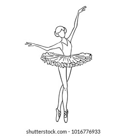 Illustration of a sketch contour drawing of a girl ballerina dancer black and white sketch cartoon doodle.