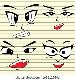 illustration sketch cute face with on paper