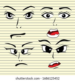 illustration sketch cute face with on paper
