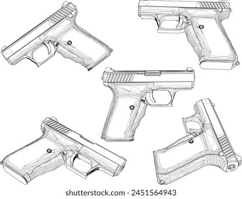 illustration sketch design vector drawing of a firearm gun for security