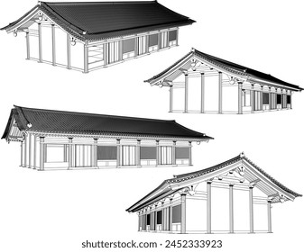 Imagen de Vector de diseño de bocetos de ilustración de la construcción de un templo chino tradicional de la etnia vintage