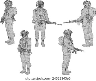 illustration sketch design vector image of army soldier with rifle weapon