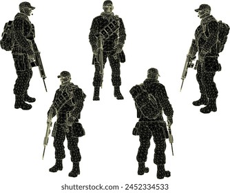 illustration sketch design vector image of army soldier with weapons ready for battle