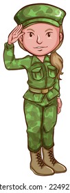 Illustration of a sketch of a female soldier on a white background    