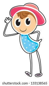Illustration of a sketch of a girl wearing a red hat on a white background
