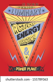 Illustration Skizze Grafik und Comic-Vektor mit Energiesymbol und T-Shirt-Druck