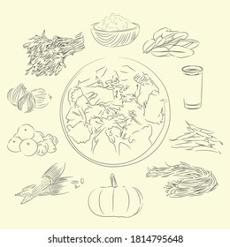 Illustration sketch of gule rampoe khas aceh,Indonesia. Good to use for restaurant menu, Indonesian food recipe book and food content.