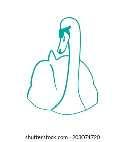 Illustration sketch of hand drawn swan , outline contour style, isolated on white background - vector