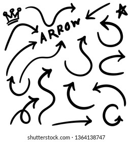 Illustration Sketch Handmade Doodle Vector Arrow Set Collection.