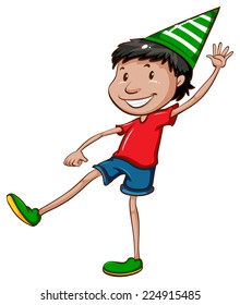 Illustration of a sketch of a happy boy with a hat on a white background    