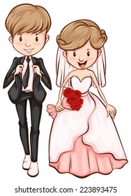 Illustration of a sketch of a happy couple on a white background 