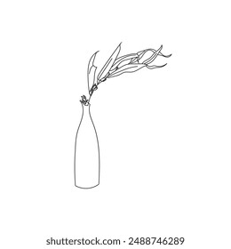 Illustration sketch line vase and flower minimalist design with blank background