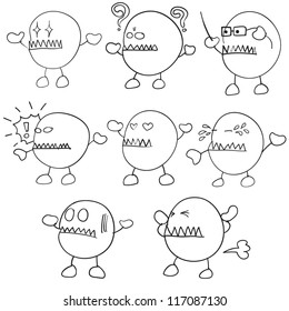 illustration sketch of monster cartoon character collection set