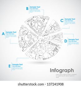 illustration of sketch of pie chart with business doodle
