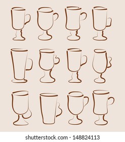 Illustration sketch set coffee and latte cups design elements - vector