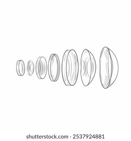 ilustração de um esboço de vários óculos teleobjetiva em um fundo branco