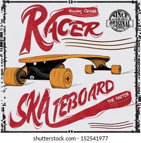 illustration sketch skateboard with t shirt print