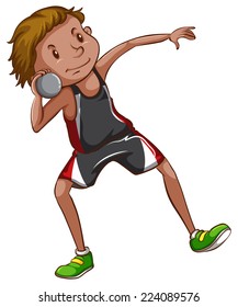 Illustration of a sketch of a sporty man holding a ball on a white background 