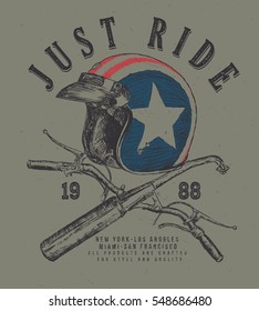 illustration sketch USA helmet t shirt prints with handle bar and muffler.