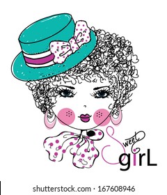 illustration sketch and vector girl with t shirt print