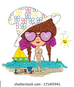 illustration sketch and vector girl with t shirt print