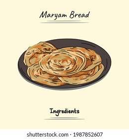 Ilustración de panes Maryam Estilo vector Dan, Comida Tradicional de Aceh, Buen uso para el menú del restaurante, libro de recetas de comida indonesia y contenido de comida.