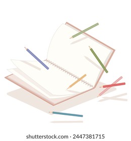 Illustration of Sketchbook and color pencils