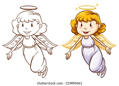 Illustration of the sketches of angels in different colors on a white background 