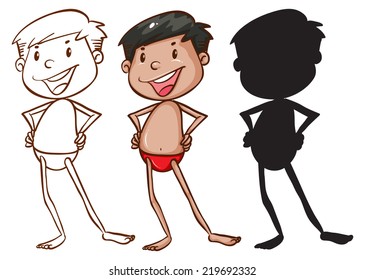 Illustration of the sketches of a boy in different colors on a white background  