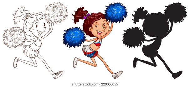 Illustration of the sketches of a cheerdancer on a white background  