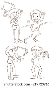 Illustration of the sketches of the different winners on a white background 