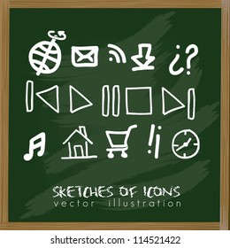 illustration of sketches of icons in a board, vector illustration
