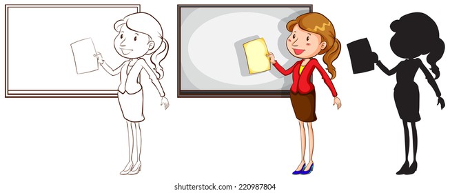 Illustration of the sketches of a teacher in different colours on a white background  