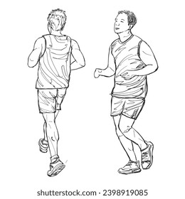 Illustration Sketching ฺMan jogging exercise in the park. people concept.