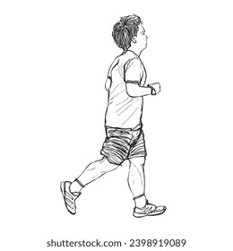 Illustration Sketching ฺBoy running exercise in the park. people concept.