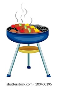 Illustration of skewers cooking on a bbq
