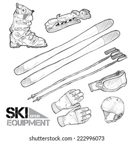  illustration of ski equipment, vector illustration