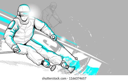 illustration of Skier skiing downhill on background design. sport background. extreme sport background. winter sport