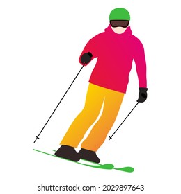 Illustration of skier (white background, vector, cut out)