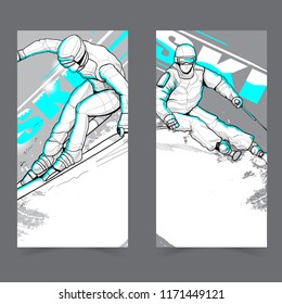 illustration of skiing. ski banner set