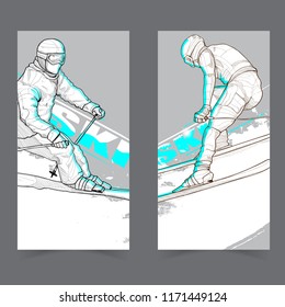 illustration of skiing. ski banner set