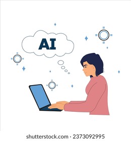 Illustration of a Skilled Female AI Engineer in a Vector Artwork , AI Engineer Concept