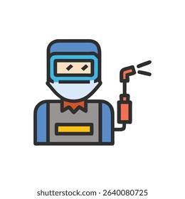 Illustration of a skilled welder in safety gear, professional work